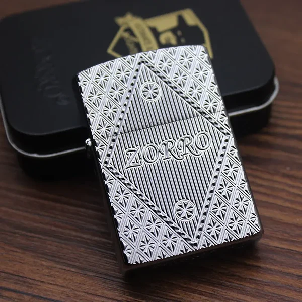ZORRO Starry Sky Metal Lighter showing full engraved geometric pattern