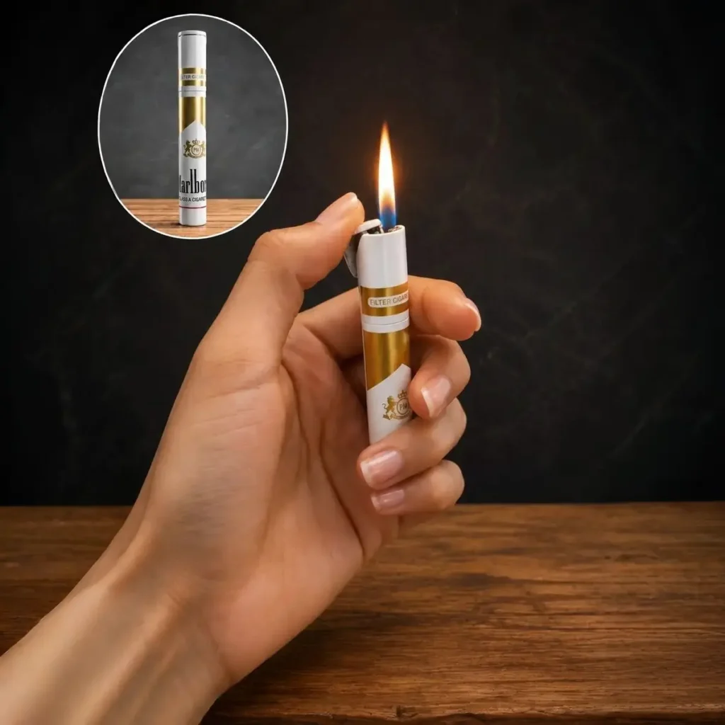 Open flame coming from the Marlboro Cigarette Shape Lighter